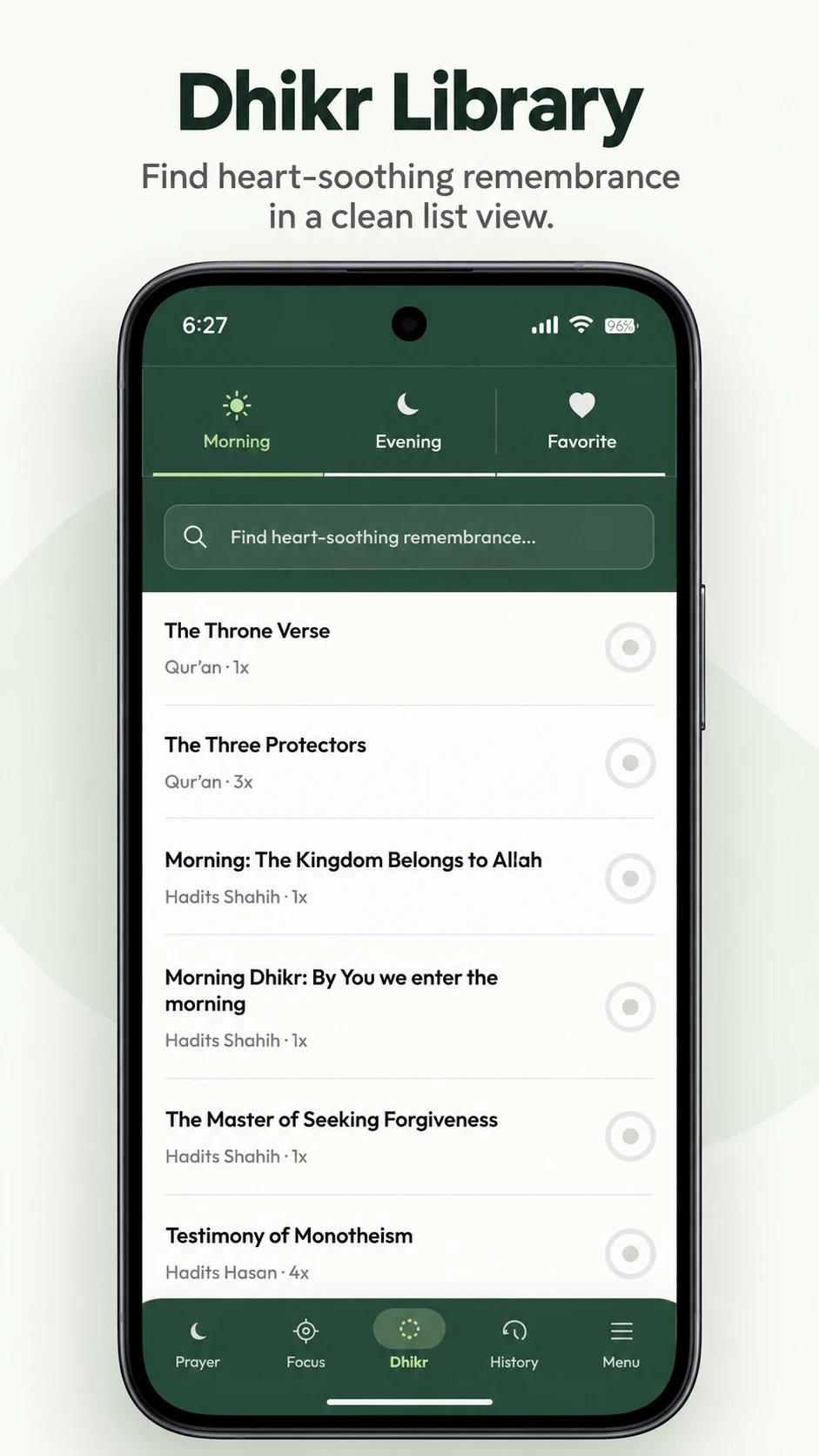 Tampilan dzikir dan tasbih di Muslim Discipline